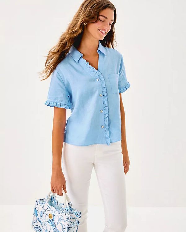 Lilly Pulitzer Carden Ruffle Top Jacaranda Blue