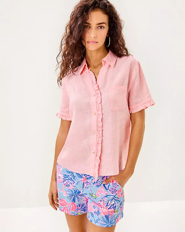 Lilly Pulitzer Carden Ruffle Top Sorbet Pink X Resort White