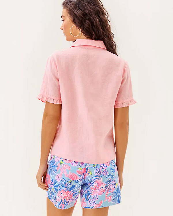 Lilly Pulitzer Carden Ruffle Top Sorbet Pink X Resort White