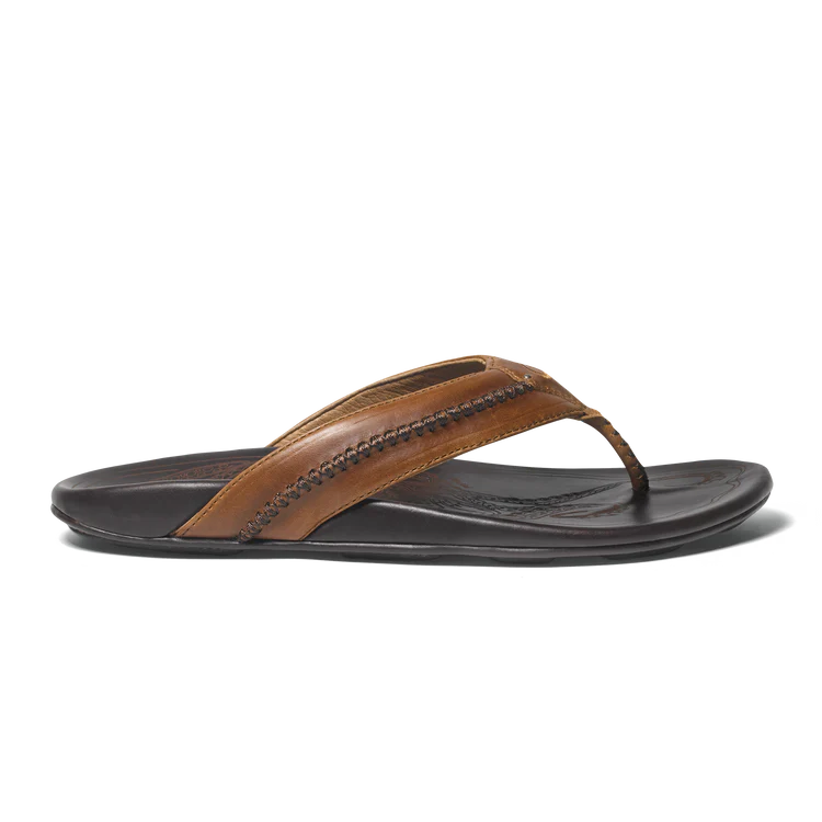 Olukai Mea Ola Men's Sandals in Tan/Dark Java