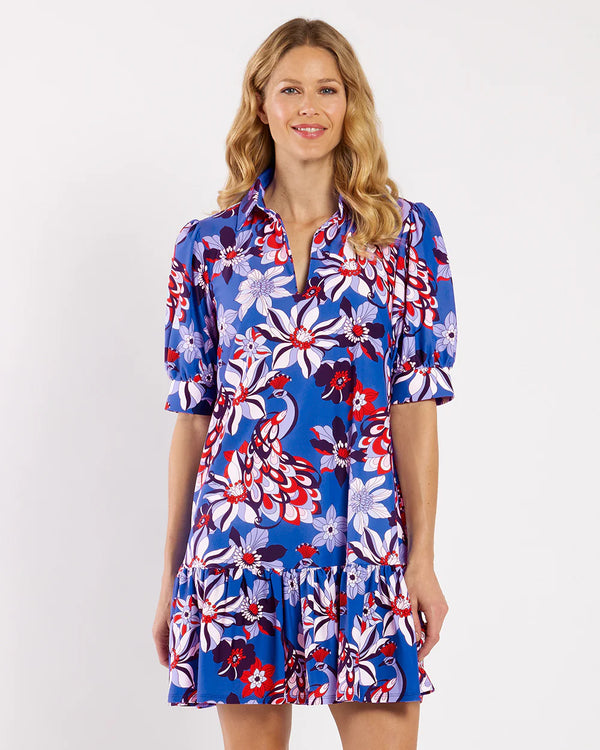 Jude Connally Tierney Dress Jude Cloth Twirling Peacock Cobalt