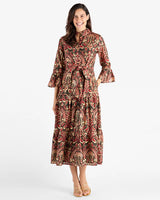 Jude Connally Roxie Dress Cotton Voile Ornate Topiary Expresso Gold