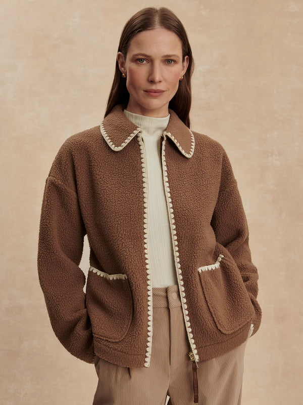 Varley Ruiko Zip Through Fleece Jacket Cocoa Dust