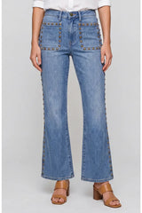 Liverpool Hannah Studded Pocket Flare Jeans Bronzed Blue
