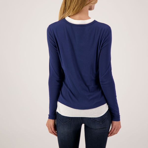 Elliott Lauren Double Layer Long Sleeve Top Cadet