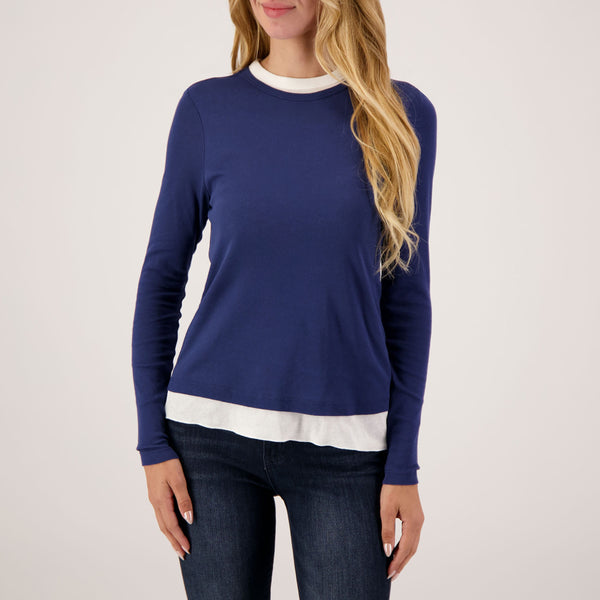 Elliott Lauren Double Layer Long Sleeve Top Cadet