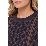 Liverpool Twist Cable Knit Pullover Sweater Navy Brown