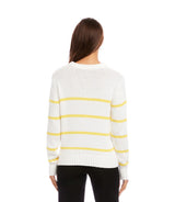 Karen Kane Stripe Crewneck Sweater Off-White Lemon