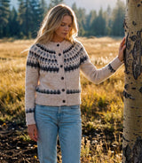 Karen Kane Jacquard Crewneck Cardigan Sweater Oatmeal
