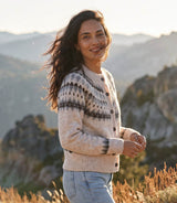 Karen Kane Jacquard Crewneck Cardigan Sweater Oatmeal