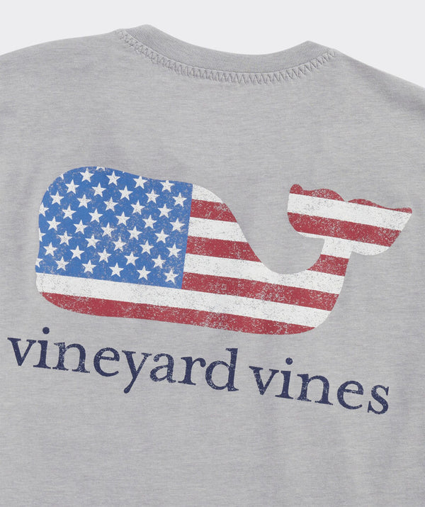 Vineyard Vines American Flag Whale Short-Sleeve Dunes Tee in Grey Heather