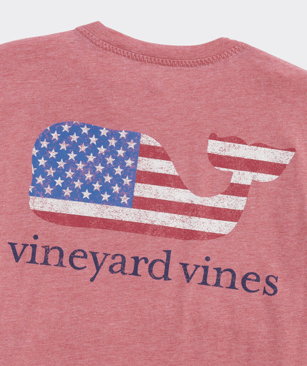 Vineyard Vines American Flag Whale Short-Sleeve Dunes Tee in Sailors Red Heather