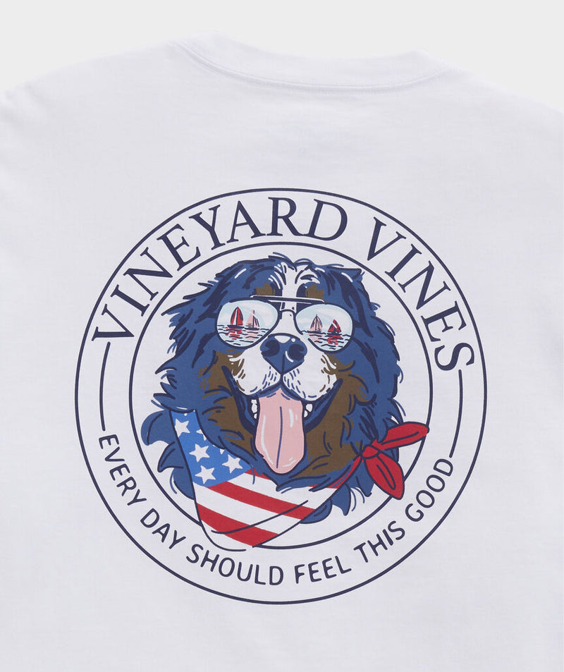 Vineyard Vines USA Flag Mountain Dog Short-Sleeve Pocket Tee in White Cap