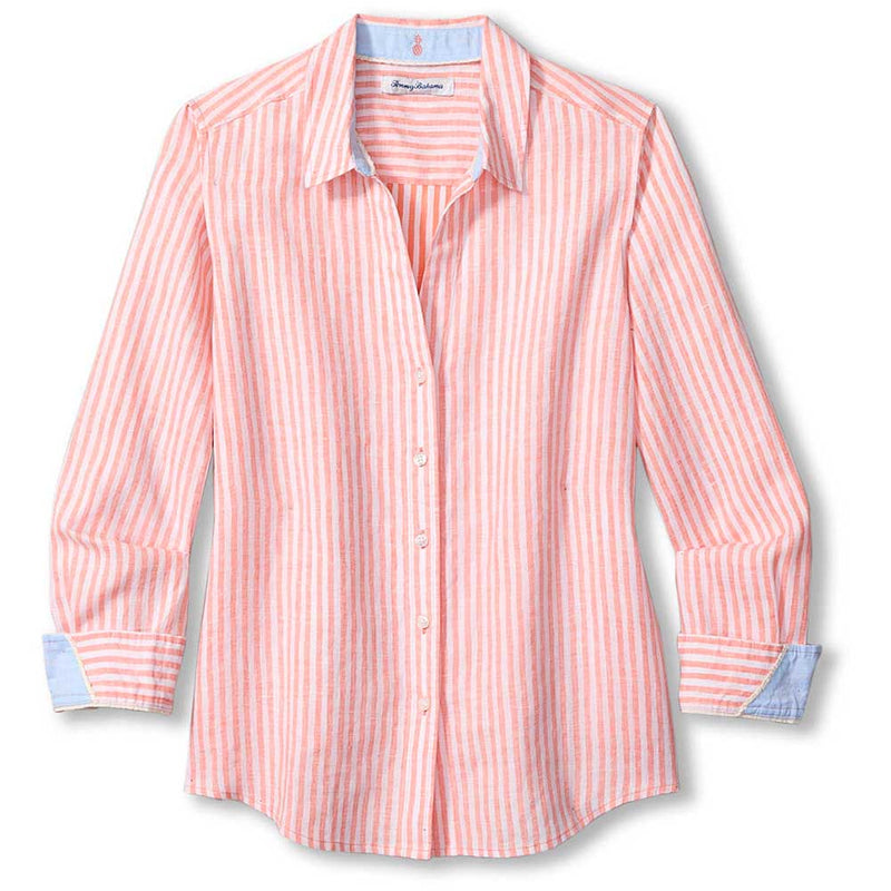 tommy bahama dress shirts Tommy Bahama Ocean Surf Stripe Linen Shirt Passion Peach