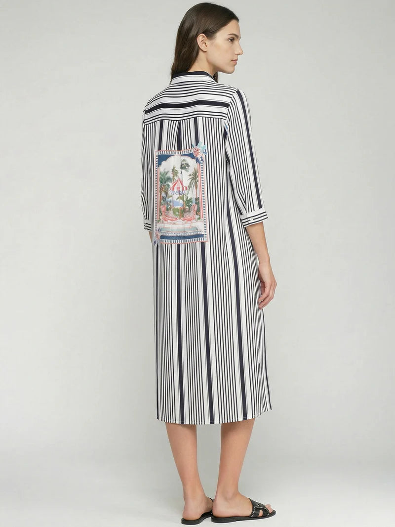 striped black and white shirt dress Vilagallo Black Striped Shirt Dress Dolce Far Niente 46 / Black/White