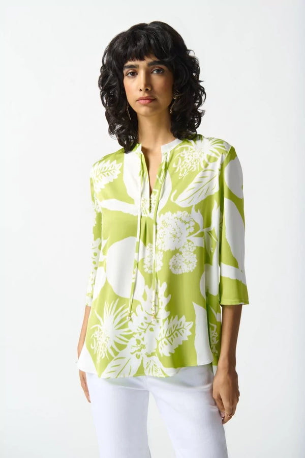 Joseph Ribkoff Tropical Print Top Style 242184 Key Lime/Vanilla