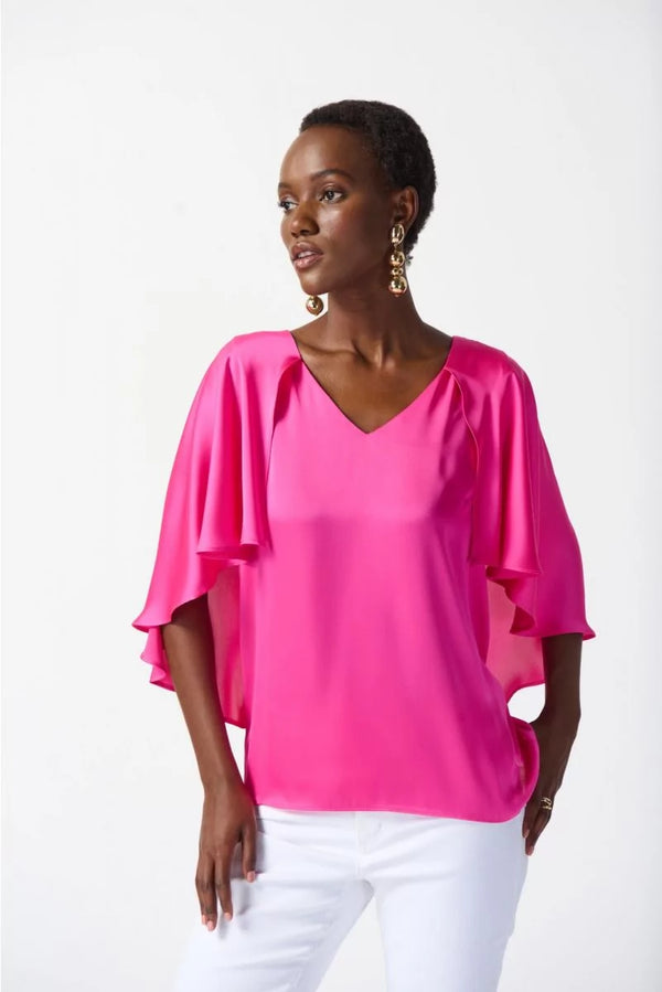 Joseph Ribkoff Ultra Pink Satin Cape Top Style 242202 Ultra Pink