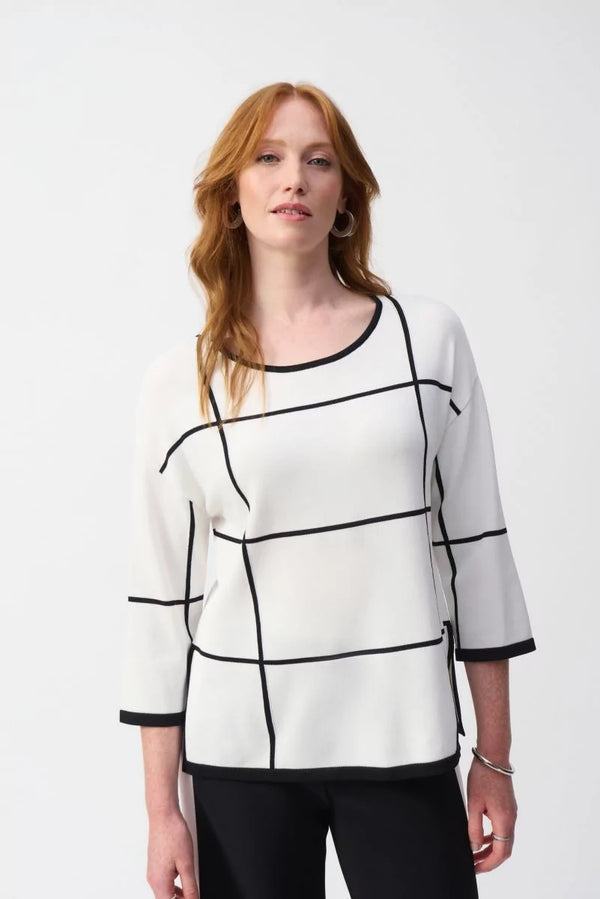 Joseph Ribkoff Pullover Style 251918 Vanilla/Black Plaid