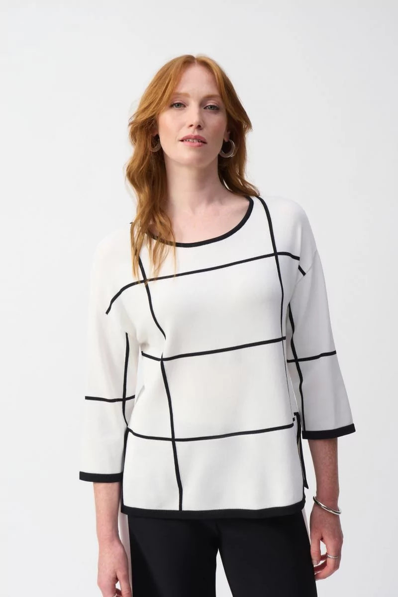 Joseph Ribkoff Pullover Style 251918 Vanilla/Black Plaid