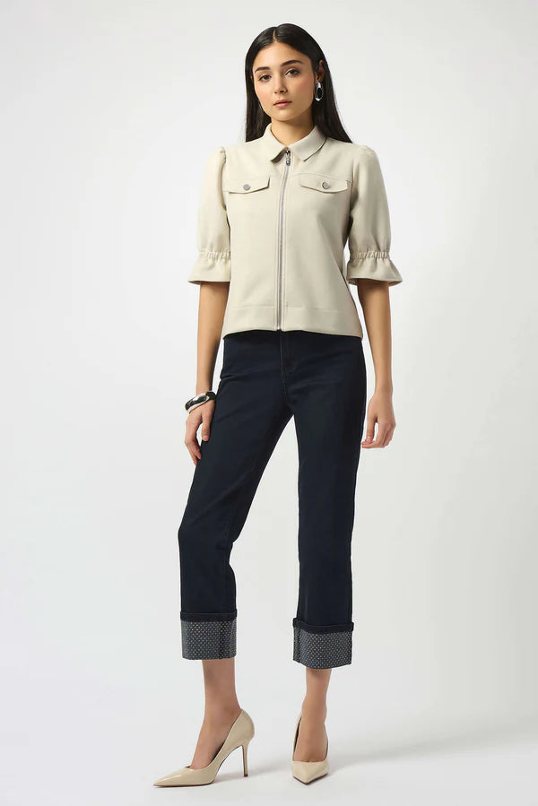 Joseph Ribkoff Joseph Ribkoff Scuba Suede Cropped Jacket 253159 Moonstone