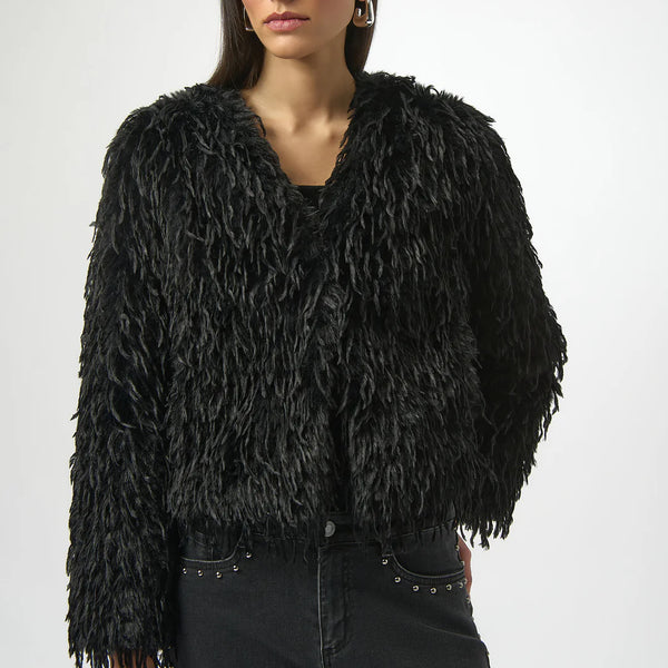 Joseph Ribkoff Faux Fur Open Front Jacket Style 254905 Black