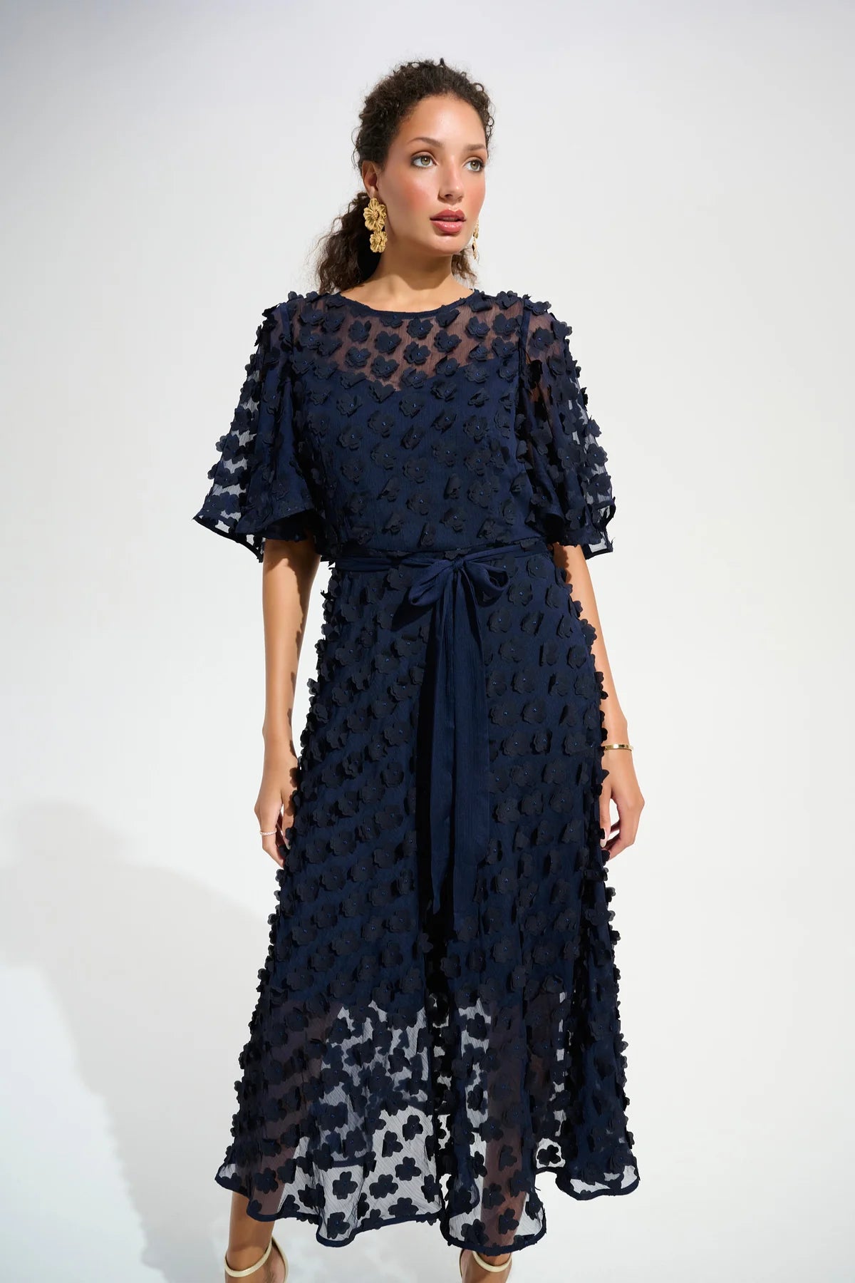 joseph ribkoff midi dresses Joseph Ribkoff Floral Puff Sleeve Dress Style 261738 Blue