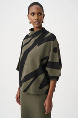 Joseph Ribkoff Abstract Funnel-Neck Sweater 263936 Avocado/Black