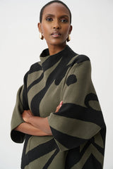 Joseph Ribkoff Abstract Funnel-Neck Sweater 263936 Avocado/Black