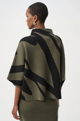 Joseph Ribkoff Abstract Funnel-Neck Sweater 263936 Avocado/Black