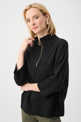 Joseph Ribkoff Ribbed Trim Half-Zip Pullover 263937 Black