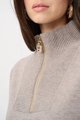 Joseph Ribkoff Ribbed Trim Half-Zip Pullover 263937 Taupe
