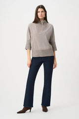 Joseph Ribkoff Ribbed Trim Half-Zip Pullover 263937 Taupe