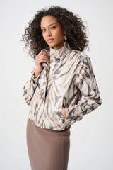 Joseph Ribkoff Foiled Faux Suede Animal Print Jacket 263944 Beige/Multi