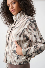 Joseph Ribkoff Foiled Faux Suede Animal Print Jacket 263944 Beige/Multi