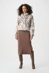 Joseph Ribkoff Foiled Faux Suede Animal Print Jacket 263944 Beige/Multi