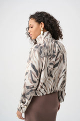 Joseph Ribkoff Foiled Faux Suede Animal Print Jacket 263944 Beige/Multi
