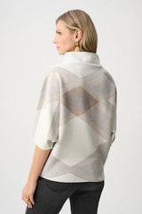 Joseph Ribkoff Brushed Plaid Funnel Neck Sweater 263947 Winter White