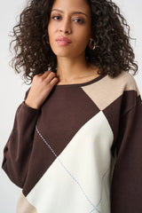 Joseph Ribkoff Brushed Argyle Sweater 263948 Mocha