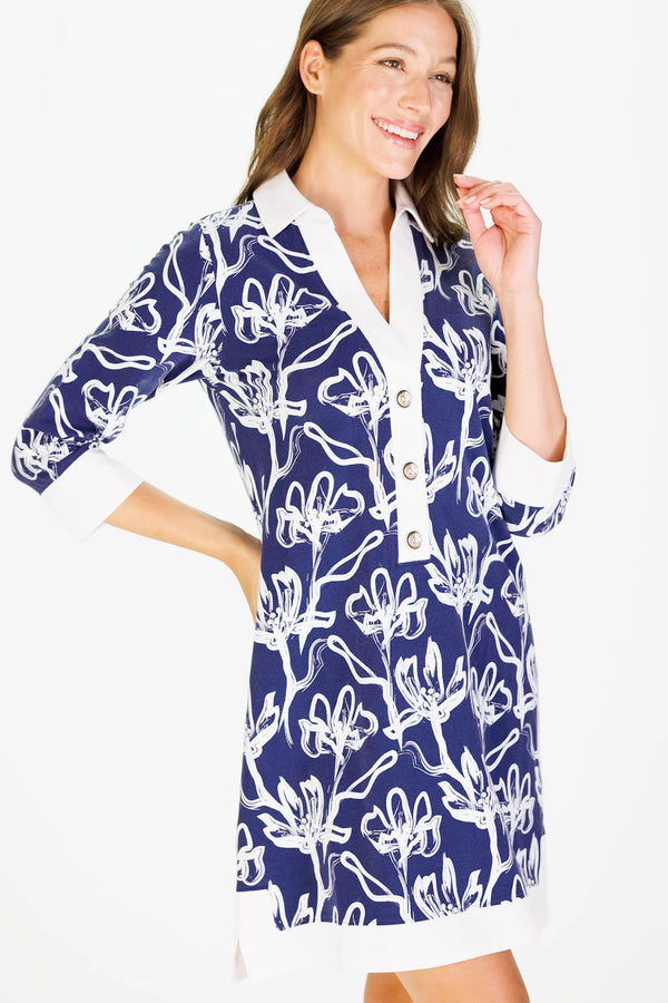 Duffield Lane June Dress Navy Painted Flower