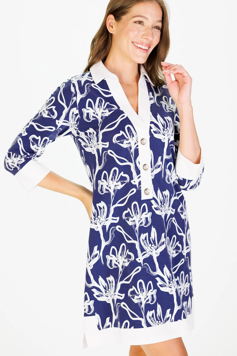 Duffield Lane June Dress Navy Painted Flower