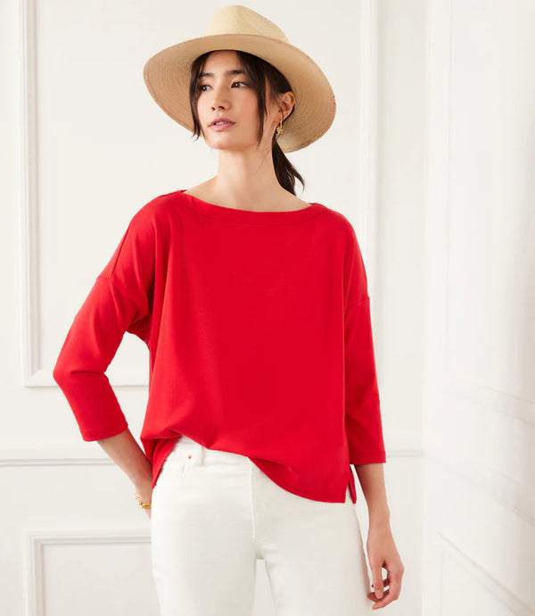 Karen Kane 3/4 Sleeve Boatneck Top Cherry