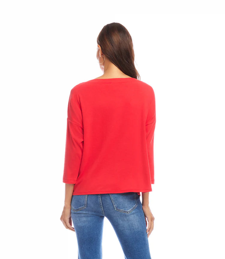 Karen Kane 3/4 Sleeve Boatneck Top Cherry