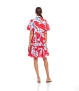 Karen Kane Puff Sleeve Tiered Shirt Dress Cherry