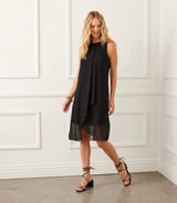 Karen Kane Sleeveless Draped Crossover Dress Black