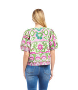 Karen Kane Puff Sleeve Button-Front Shirt Print