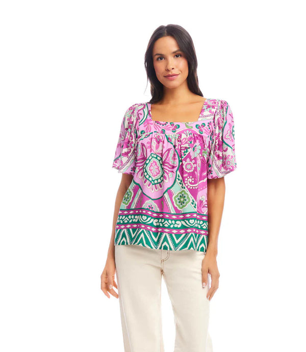 Karen Kane Flare Sleeve Square Neck Top Multi