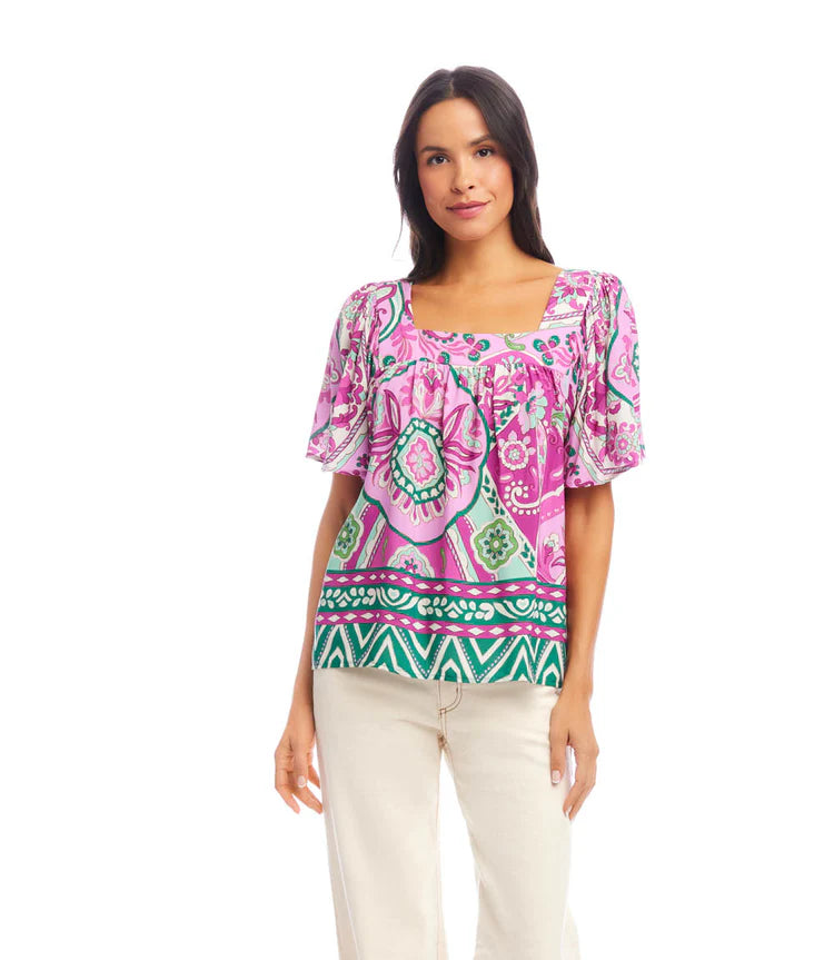 Karen Kane Flare Sleeve Square Neck Top Multi