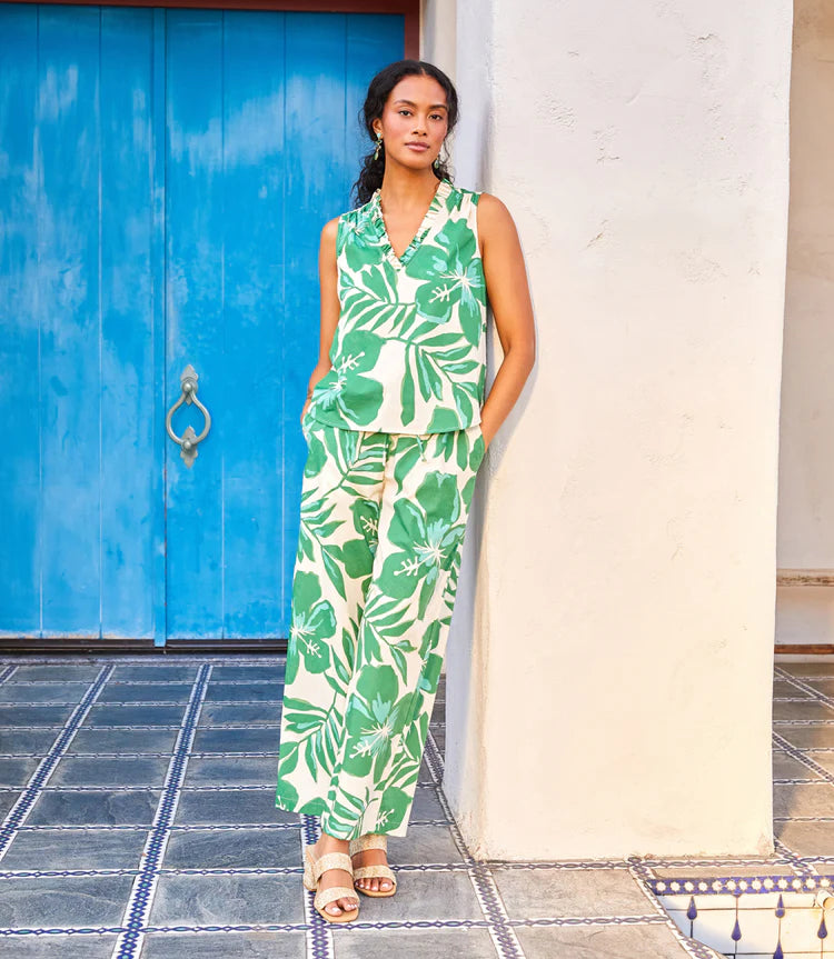 Karen Kane Print Drawstring Ankle Pants Green