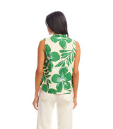 Karen Kane Printed Sleeveless Ruffle Trim Top Green