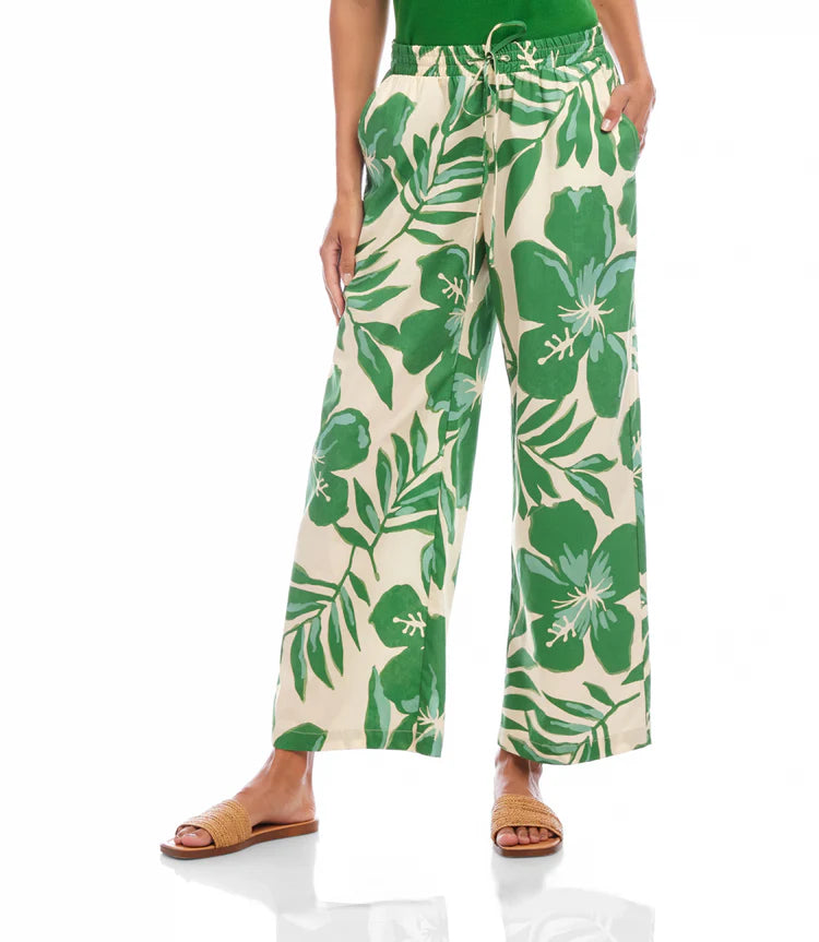 Karen Kane Print Drawstring Ankle Pants Green